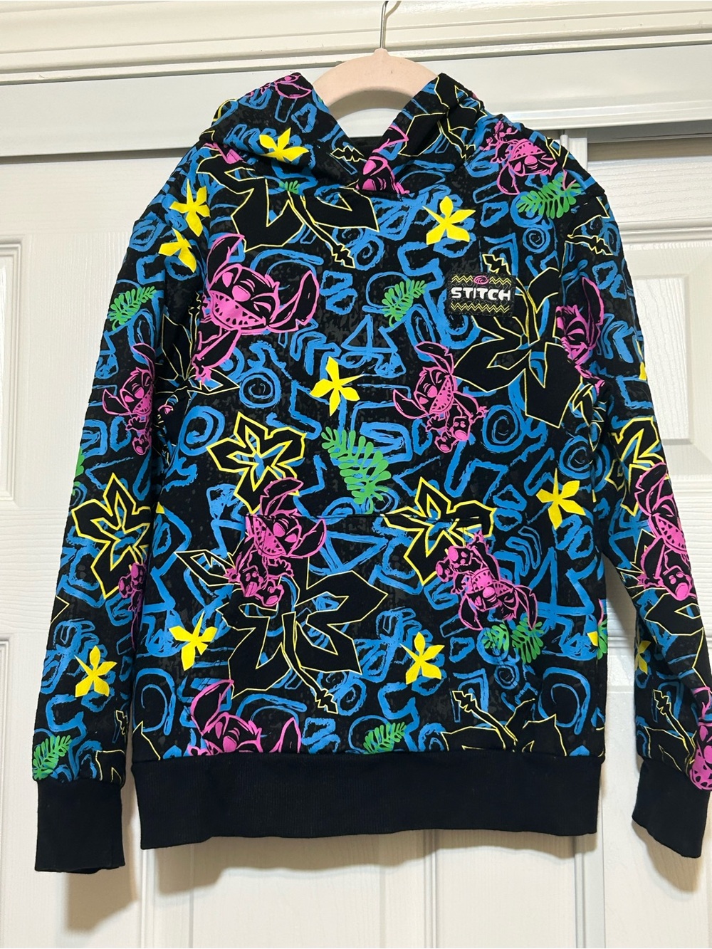 Disney Black Crewneck Sweatshirt with Neon Floral Print
